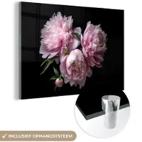 MuchoWow Glasschilderij 120x80 cm - Schilderij acrylglas - Pioenroos - Roze - Bloemen - Botanisch - Natuur - Foto op glas - Schilderijen