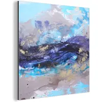 MuchoWow Wanddecoratie Metaal - Aluminium Schilderij Industrieel - Abstract - Grijs - Blauw - Verf - 50x50 cm - Dibond - Foto op aluminium - Industriële muurdecoratie - Voor de woonkamer/slaapkamer