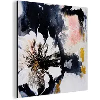 MuchoWow Wanddecoratie Metaal - Aluminium Schilderij Industrieel - Bloemen - Kunst - Abstract - Zwart - Verf - 90x90 cm - Dibond - Foto op aluminium - Industriële muurdecoratie - Voor de woonkamer/slaapkamer