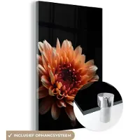 MuchoWow Glasschilderij 120x180 cm - Schilderij acrylglas - Bloemen - Oranje - Natuur - Chrysant - Zwart - Foto op glas - Schilderijen