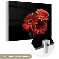 MuchoWow Glasschilderij 180x120 cm - Schilderij acrylglas - Bloemen - Botanisch - Rood - Gerbera - Natuur - Foto op glas - Schilderijen