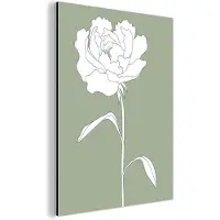 MuchoWow Wanddecoratie Metaal - Aluminium Schilderij Industrieel - Roos - Bloemen - Groen - Wit - Planten - 120x160 cm - Dibond - Foto op aluminium - Industriële muurdecoratie - Voor de woonkamer/slaapkamer