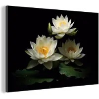 MuchoWow Wanddecoratie Metaal - Aluminium Schilderij Industrieel - Lotus - Bloemen - Wit - Natuur - Zwart - 180x120 cm - Dibond - Foto op aluminium - Industriële muurdecoratie - Voor de woonkamer/slaapkamer