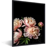 PosterMonkey Fotolijst incl. Poster - Pioenrozen - Bloemen - Natuur - Roze - Wit - 30x40 cm - Posterlijst