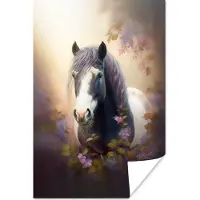 PosterMonkey Poster Paard - Natuur - Dieren - Bloemen - Paars - 60x90 cm