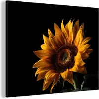 MuchoWow Wanddecoratie Metaal - Aluminium Schilderij Industrieel - Bloemen - Botanisch - Zwart - Zonnebloem - 160x120 cm - Dibond - Foto op aluminium - Industriële muurdecoratie - Voor de woonkamer/slaapkamer
