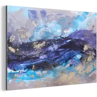MuchoWow Wanddecoratie Metaal - Aluminium Schilderij Industrieel - Abstract - Grijs - Blauw - Verf - 180x120 cm - Dibond - Foto op aluminium - Industriële muurdecoratie - Voor de woonkamer/slaapkamer