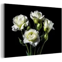 MuchoWow Wanddecoratie Metaal - Aluminium Schilderij Industrieel - Bloemen - Rozen - Wit - Botanisch - Zwart - 120x80 cm - Dibond - Foto op aluminium - Industriële muurdecoratie - Voor de woonkamer/slaapkamer