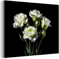 MuchoWow Wanddecoratie Metaal - Aluminium Schilderij Industrieel - Bloemen - Rozen - Wit - Botanisch - Zwart - 120x90 cm - Dibond - Foto op aluminium - Industriële muurdecoratie - Voor de woonkamer/slaapkamer