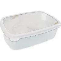 MuchoWow Broodtrommel Wit - Lunchbox - Brooddoos - Marmer - Goud - Wit - Luxe - 18x12x6 cm - Volwassenen