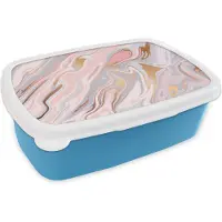 MuchoWow Broodtrommel Blauw - Lunchbox - Brooddoos - Marmer - Pastel - Abstract - Patronen - 18x12x6 cm - Kinderen - Jongen