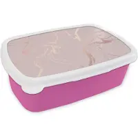 MuchoWow Broodtrommel Roze - Lunchbox - Brooddoos - Marmer - Roségoud - Lijn - 18x12x6 cm - Kinderen - Meisje