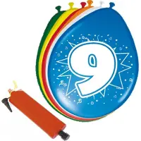 Folat - Verjaardag ballonnen pakket 9 jaar - 32x stuks met ballonpomp