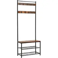 Acaza Kapstok - Kapstok Staand - Kapstok met Schoenenrek - Kapstok met Schoenenrek - Garderoberek - 70 x 32 x 175 cm - 9 Haken - Schoenenrek - Vintage Bruin en Zwart