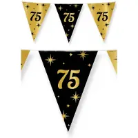 Paper Dreams 3x stuks leeftijd verjaardag feest vlaggetjes 75 jaar geworden zwart/goud 10 meter - Vlaggenlijnen