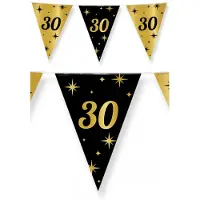 Paper Dreams 3x stuks leeftijd verjaardag feest vlaggetjes 30 jaar geworden zwart/goud 10 meter - Vlaggenlijnen