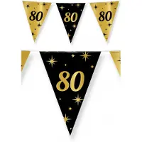 Paper Dreams 3x stuks leeftijd verjaardag feest vlaggetjes 80 jaar geworden zwart/goud 10 meter - Vlaggenlijnen