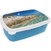 MuchoWow Broodtrommel Blauw - Lunchbox - Brooddoos - Zee - Klif - Zomer - Tropisch - 18x12x6 cm - Kinderen - Jongen