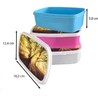 MuchoWow Broodtrommel Blauw - Lunchbox - Brooddoos - Boom - Bos - Zon - 18x12x6 cm - Kinderen - Jongen