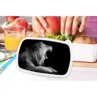 MuchoWow Broodtrommel Wit - Lunchbox - Brooddoos - Leeuw - Zwart - Wit - Dier - 18x12x6 cm - Volwassenen