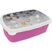 MuchoWow Broodtrommel Roze - Lunchbox - Brooddoos - Kubus - Goud - Luxe - Patronen - 18x12x6 cm - Kinderen - Meisje