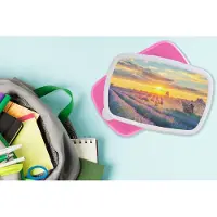 MuchoWow Broodtrommel Roze - Lunchbox - Brooddoos - Lavendel - Zonsondergang - Ruïne - Paars - 18x12x6 cm - Kinderen - Meisje