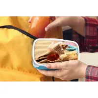 MuchoWow Broodtrommel Blauw - Lunchbox - Brooddoos - Zeester - Schelpen - Zand - Strand - 18x12x6 cm - Kinderen - Jongen