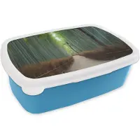 MuchoWow Broodtrommel Blauw - Lunchbox - Brooddoos - Bamboe - Pad - Bos - 18x12x6 cm - Kinderen - Jongen