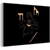 MuchoWow Wanddecoratie Metaal - Aluminium Schilderij Industrieel - Vrouw - Goud - Line art - 180x120 cm - Dibond - Foto op aluminium - Industriële muurdecoratie - Voor de woonkamer/slaapkamer