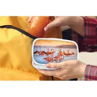 MuchoWow Broodtrommel Wit - Lunchbox - Brooddoos - Flamingo - Dieren - Water - Roze - 18x12x6 cm - Volwassenen