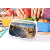 MuchoWow Broodtrommel Blauw - Lunchbox - Brooddoos - Zand - Strand - Duin - Zee - Zomer - 18x12x6 cm - Kinderen - Jongen
