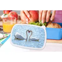 MuchoWow Broodtrommel Blauw - Lunchbox - Brooddoos - Vogels - Zwaan - Water - Liefde - Zon - 18x12x6 cm - Kinderen - Jongen