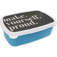 MuchoWow Broodtrommel Blauw - Lunchbox - Brooddoos - Quotes - Make yourself proud - Zelfliefde - Zelfvertrouwen - Tekst - 18x12x6 cm - Kinderen - Jongen