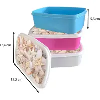 MuchoWow Broodtrommel Wit - Lunchbox - Brooddoos - Zeesterren - Schelpen - Strand - Zomer - 18x12x6 cm - Volwassenen