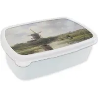 MuchoWow Broodtrommel Wit - Lunchbox Molen - Willem Roelofs - Oude meesters - Kunst - Brooddoos 18x12x6 cm - Brood lunch box - Broodtrommels voor kinderen en volwassenen