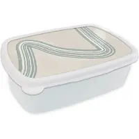 MuchoWow Broodtrommel Wit - Lunchbox - Brooddoos - Lijn - Abstract - Design - 18x12x6 cm - Volwassenen