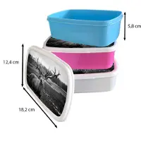 MuchoWow Broodtrommel Roze - Lunchbox - Brooddoos - Dieren - Hert - Gewei - Zwart wit - Natuur - 18x12x6 cm - Kinderen - Meisje