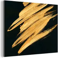 MuchoWow Wanddecoratie Metaal - Aluminium Schilderij Industrieel - Goud - Verf - Strepen - Luxe - Abstract - 160x120 cm - Dibond - Foto op aluminium - Industriële muurdecoratie - Voor de woonkamer/slaapkamer