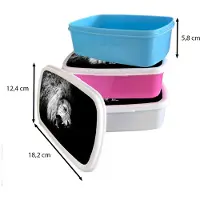 MuchoWow Broodtrommel Blauw - Lunchbox - Brooddoos - Leeuw - Portret - zwart - Wit - Dieren - 18x12x6 cm - Kinderen - Jongen