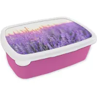 MuchoWow Broodtrommel Roze - Lunchbox - Brooddoos - Lavendel - Close-up - Paars - Bloemen - 18x12x6 cm - Kinderen - Meisje