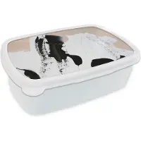 MuchoWow Broodtrommel Wit - Lunchbox - Brooddoos - Zwart - Abstract - Design - 18x12x6 cm - Volwassenen