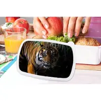 MuchoWow Broodtrommel Wit - Lunchbox - Brooddoos - Tijger - Bladeren - Jungle - Dieren - Wild - 18x12x6 cm - Volwassenen