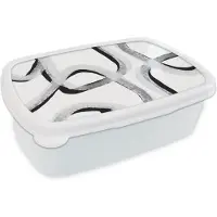 MuchoWow Broodtrommel Wit - Lunchbox - Brooddoos - Lijn - Minimalisme - Design - 18x12x6 cm - Volwassenen