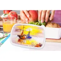 MuchoWow Broodtrommel Wit - Lunchbox - Brooddoos - Schilderij - Boot - Water - Olieverf - 18x12x6 cm - Volwassenen