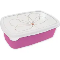 MuchoWow Broodtrommel Roze - Lunchbox - Brooddoos - Bloem - Line art - Natuur - 18x12x6 cm - Kinderen - Meisje