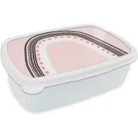 MuchoWow Broodtrommel Wit - Lunchbox - Brooddoos - Regenboog - Minimalisme - Roze - 18x12x6 cm - Volwassenen
