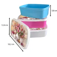 MuchoWow Broodtrommel Wit - Lunchbox - Brooddoos - Schilderij - Bloemen - Vaas - Olieverf - 18x12x6 cm - Volwassenen
