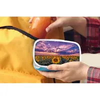 MuchoWow Broodtrommel Blauw - Lunchbox - Brooddoos - Bloemen - Lucht - Paars - Zonnebloem - Zonsondergang - 18x12x6 cm - Kinderen - Jongen