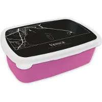 MuchoWow Broodtrommel Roze - Lunchbox - Brooddoos - Stadskaart - Venetië - Kaart - Plattegrond - Venice - 18x12x6 cm - Kinderen - Meisje