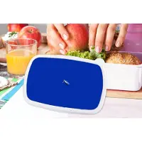 MuchoWow Broodtrommel Wit - Lunchbox - Brooddoos - Vintage - Blauw - Vrouw - 18x12x6 cm - Volwassenen
